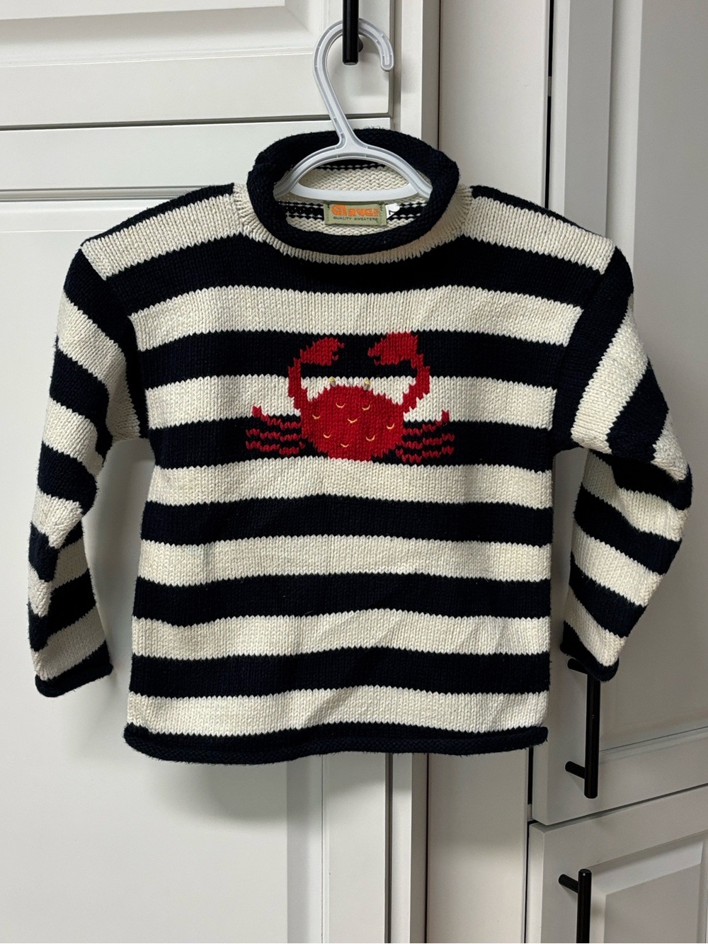 CLAVER Striped Crab Cotton Knit Roll Neck Sweater sz 7